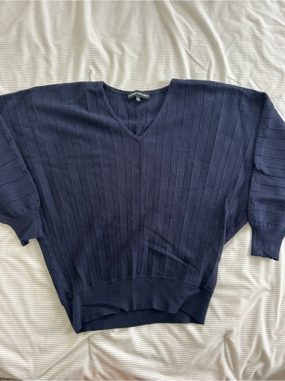 Navy V-Neck Ribbed Sweater